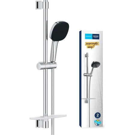 Set doccia con soffione a 2 getti, asta, flessibile e mensola - GROHE Vitalio Comfort 110 26929001 - Risparmio idrico - Cromo