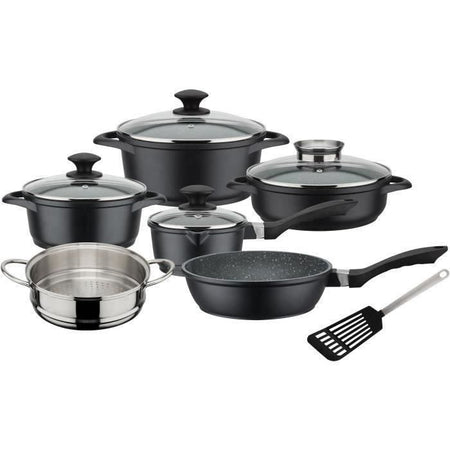 GSW - 414562 - Batteria - Alluminio forgiato massiccio GOURMET GRANITE - 10 pezzi - Induzione - Rivestimento VITAFLON GRANIT