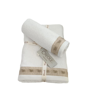 Set Asciugamani Creole Firenze Balza lino con pizzo Spugna di Cotone
