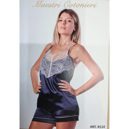 Baby Doll Maestri Cotonieri R114 in raso di cotone, completo top e culotte, stile elegante e realizzazione italiana