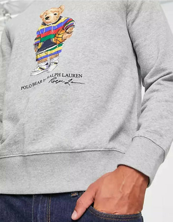 Ralph Lauren Felpa Uomo Polo Bear Fleece Sweatshirt Girocollo Grigia Senza Cappuccio Felpa Polo Orsetto Multicolore