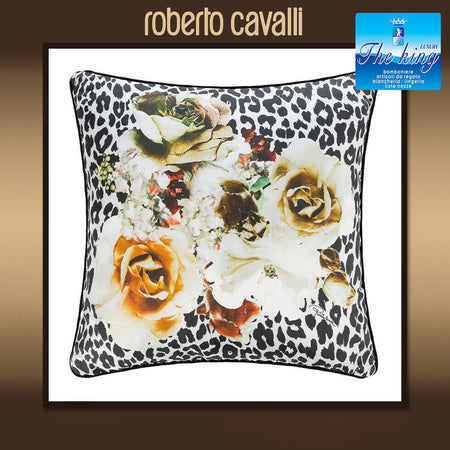 Cuscino Arredo Roberto Cavalli Bouquet Leopard 40x40 cm Raso di Cotone - The King Luxury