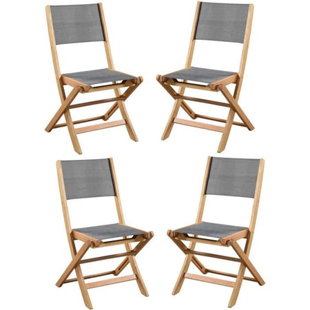 Set di 4 sedie da giardino in legno di acacia FSC e seduta in textilene - 50 x 57 x 90 cm - Grigio