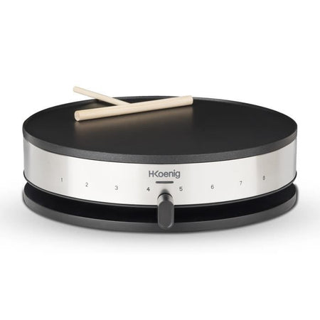 HKoeNIG KREP29 Crepiere 33cm - Temperatura fino a 230 C - 1300W - Rivestimento antiaderente - Indicatore di riscaldamento - Cinturino in acciaio inossidabile