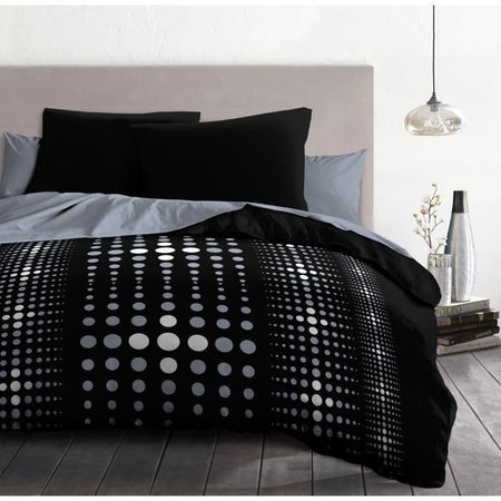 Set di piumini a microfibra Steevy - 1 copertura del piumone 240x260 cm + 2 federe 63x63 cm - nero - passione di lino domestica