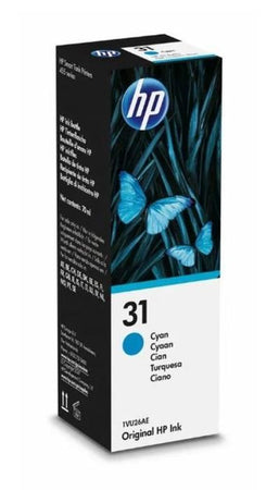 Flacone di inchiostro ciano originale HP 31 da 70 ml (1VU26AE) per HP Smart Tank 455/457/513/Plus 555/Plus 559/Plus 570/Plus 655