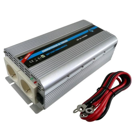 Convertitore di tensione HTC 24/220 V 1000 W con 2 prese di rete