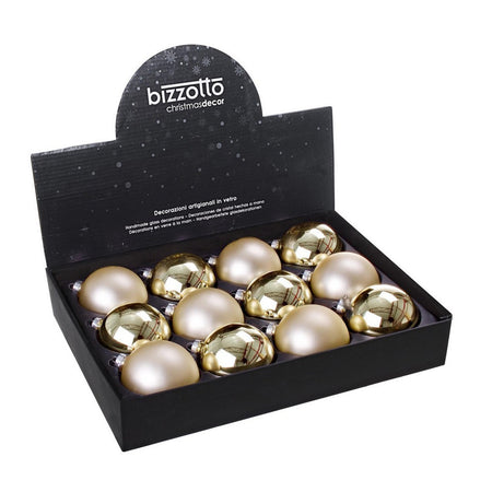 Sfere in vetro decorate, color Champagne, confezione mista