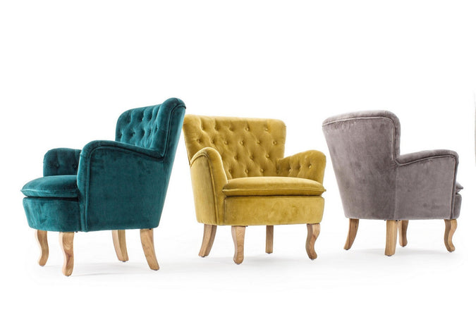Poltrona "Orlins" per interno, Struttura In Legno Di Pino, Rivestimento In Cotone Trapuntato, Effetto Velluto Capitonne' 71.5 x 72.5 x 79h cm