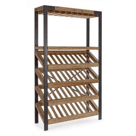 Mobile portabottiglie "Kantin" con struttura in acciaio, ripiano in legno di abete da 114 x 38 x 199 cm
