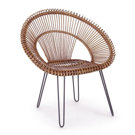 Poltrona "Esteban" per interno, Seduta In Rattan Ed Intreccio In Kubu 83 x 64 x 89h cm