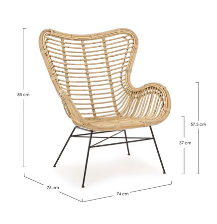 Poltrona "Casilda" per interno, Struttura In Rattan, Rifinitura Con Vernice Melaminica 74 x 75 x 85h cm