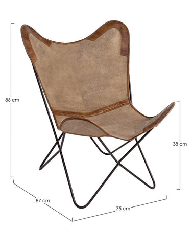 Poltrona "Butterfly" per interno, Struttura In Acciaio, Rivestimento Seduta In Tessuto Jeans 68 x 70 x 93h cm