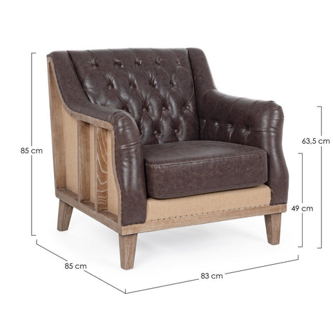Poltrona "Raymond" per interno, Struttura E Schienale In Legno Di Frassino, Rivestimento (Non Sfoderabile) In Similpelle 83 x 85 x 85h cm