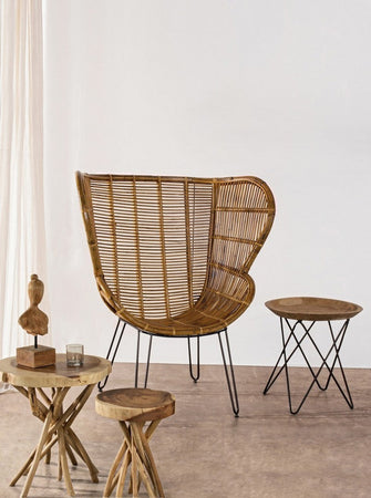 Poltrona "Estefan" per interno, Seduta In Rattan Ed Intreccio In Kubu 100 x 75 x 118h cm