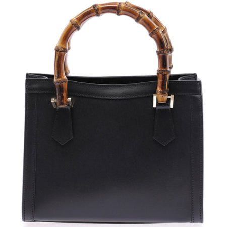 Modarno Borsa in pelle con manico in bambù, Borsa a mano Made in Italy, Borsa a tracolla, Borsa per tutti i giorni