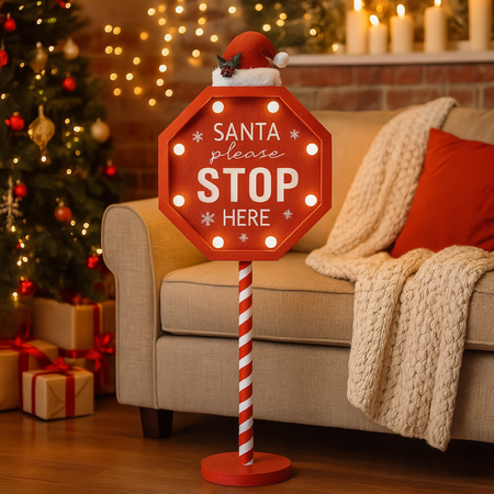 Cartello segnaletico natalizio in legno con luci a batteria decorazione natalizia
