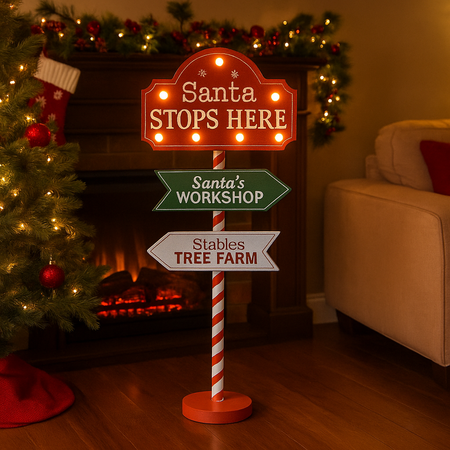 Cartello segnaletico natalizio in legno con luci a batteria decorazione natalizia