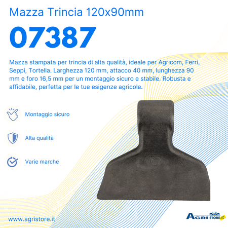 Mazza trincia larghezza 120mm lunghezza 90mm con attacco 40mm e foro 16,5mm