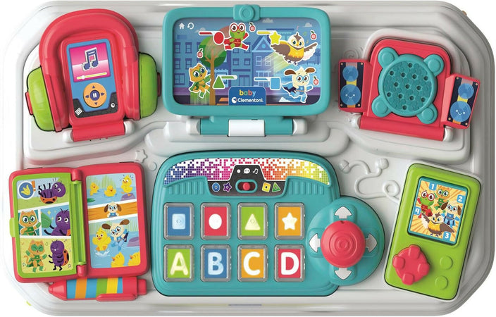 CLEMENTONI Baby - Tavolo attività Baby Gamer, Postazione Gaming per Bambini, con Tastiera e Elementi Interattivi, Bambini di 12-36 Mesi, Stimola Lo Sviluppo Cognitivo, Motorio e Emotivo, 17547