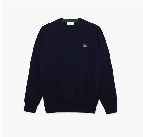 Lacoste Pullover Uomo Blu Girocollo 100% Cotone Organico Maglione Fashion Logo Coccodrillo Collo Rotondo