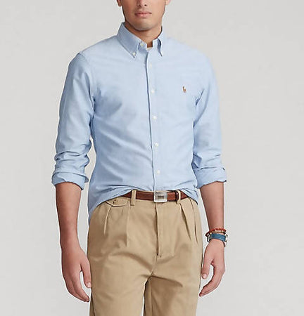 Camicia Uomo Polo Ralph Lauren Camicia Casual Slim Fit Aderente In Oxford In Cotone Collo Button Down Logo Pony Ralph Lauren Ricamato