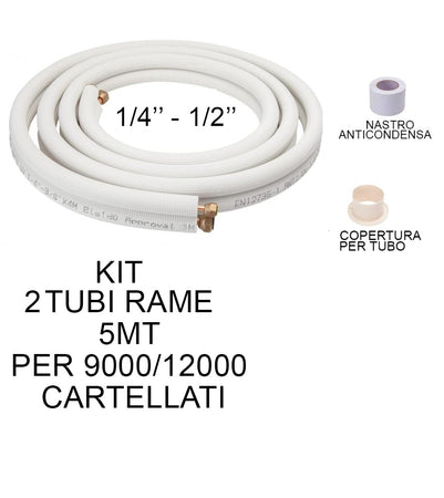 Kit Tubi Rame Climatizzatore 1/4+1/2 5 Mt Cartella Raccordi Condizionatore