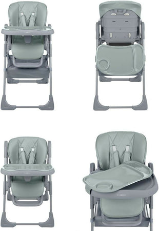 KIKKABOO Seggiolone COMFY+ , regolabile in altezza, con cinture, doppio vassoio, pieghevole, chiusura compatta, comodo, colore MINT, verde menta