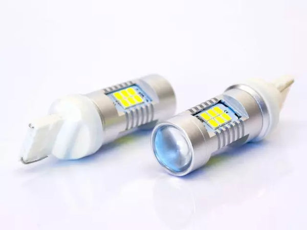 Lampada Led T20 W21/5W 7443 Chip Samsung 21 SMD 5630 16W BIANCO GHIACCIO 6000K Stop Posizione Freccia