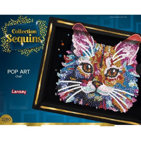 Kit per il tempo libero creativo - LANSAY - Collezione paillettes - Gatto pop art - Dai 14 anni