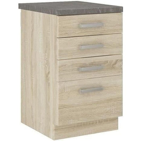 Mobile basso a 4 cassetti con piano di lavoro - finitura rovere Sonoma - L 40 x P 51.6 x H 85 cm - LASSEN
