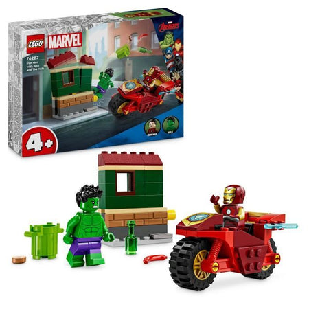 LEGO Marvel 76287 Iron Man con Moto e Hulk, Set Avengers con Minifigure