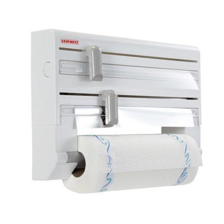 Dispenser da parete Leifheit Parat ComfortLine 25703, dispenser da parete da cucina per 3 rotoli, dispenser di carta con lame affilate
