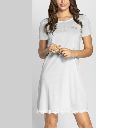 Camicia da notte donna Liu Jo DL0221 46, Serafino manica corta, in cotone e modal, stile essenziale Made in Italy