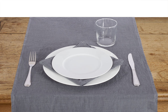 Runner da tavola in 100% puro lino lavato delavè stone washed morbido resistente elegante made in italy ANTRACITE - Vanita di raso