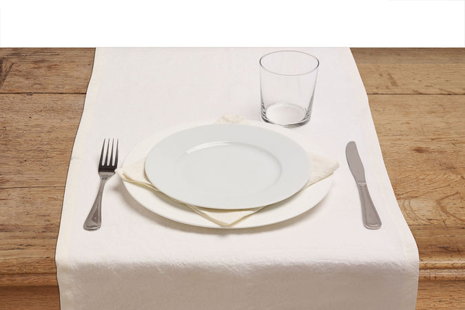 Runner da tavola in 100% puro lino lavato delavè stone washed morbido resistente elegante made in italy AVORIO - Vanita di raso