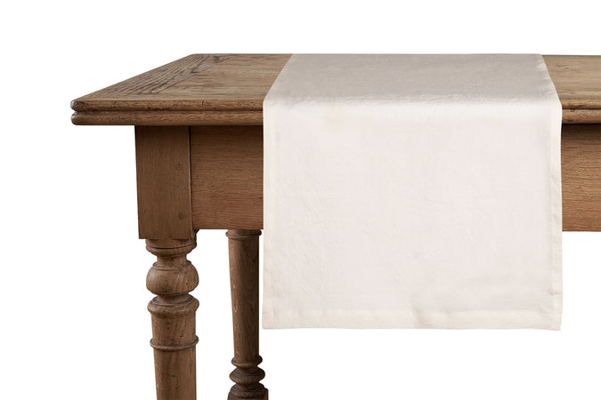 Runner da tavola in 100% puro lino lavato delavè stone washed morbido resistente elegante made in italy AVORIO - Vanita di raso