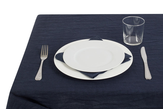 Tovaglia da tavola in 100% puro lino lavato delavè stone washed morbido resistente elegante made in italy  BLU NOTTE - Vanita di raso