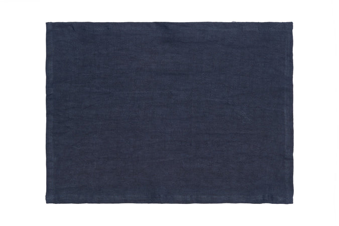 Set di 2 tovagliette americane coppia tovagliette 35 X 50 CM in 100% puro lino lavato delavè stone washed morbido resistente elegante made in italy BLU NOTTE - Vanita di raso