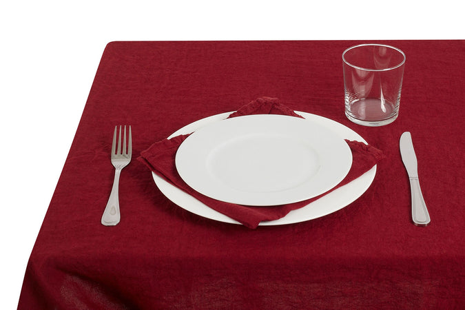 Tovaglia da tavola in 100% puro lino lavato delavè stone washed morbido resistente elegante made in italy  BORDEAUX - Vanita di raso