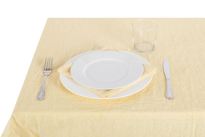 Tovaglia da tavola in 100% puro lino lavato delavè stone washed morbido resistente elegante made in italy   GIALLO PASTELLO - Vanita di raso