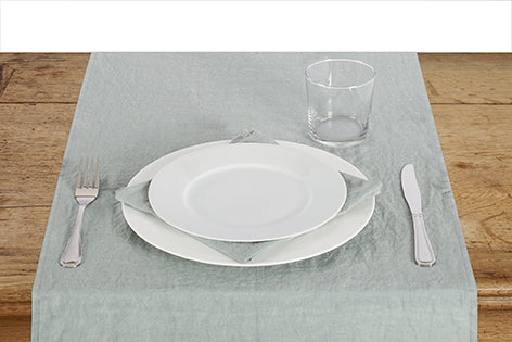 Runner da tavola in 100% puro lino lavato delavè stone washed morbido resistente elegante made in italy GRIGIO - Vanita di raso