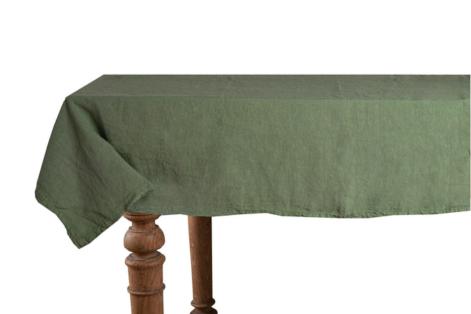 Tovaglia da tavola in 100% puro lino lavato delavè stone washed morbido resistente elegante made in italy VERDE OLIVA
