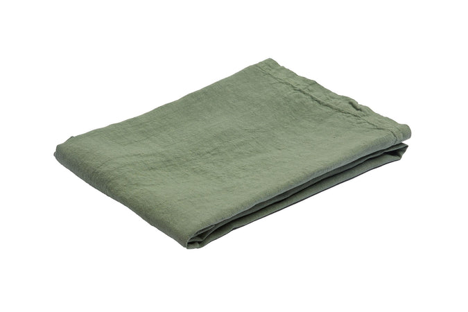 Runner da tavola in 100% puro lino lavato delavè stone washed morbido resistente elegante made in italy VERDE OLIVA - Vanita di raso