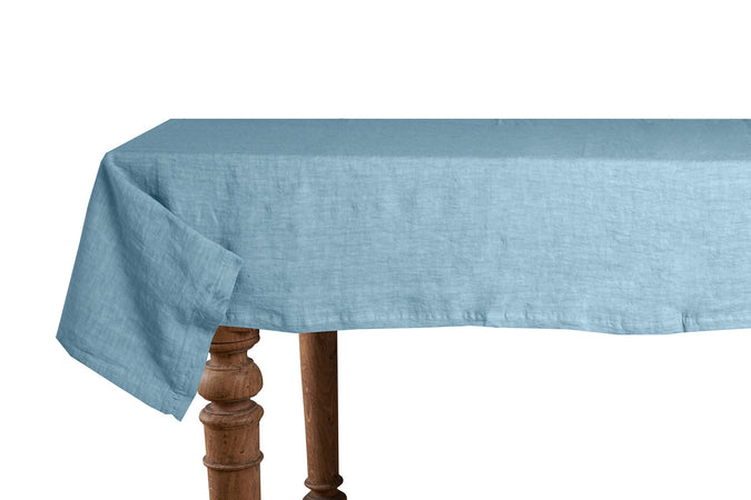 Tovaglia da tavola in 100% puro lino lavato delavè stone washed morbido resistente elegante made in italy AZZURRO