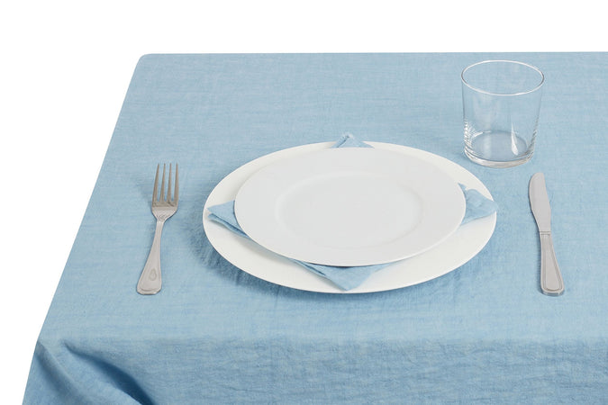 Tovaglia da tavola in 100% puro lino lavato delavè stone washed morbido resistente elegante made in italy  AZZURRO - Vanita di raso