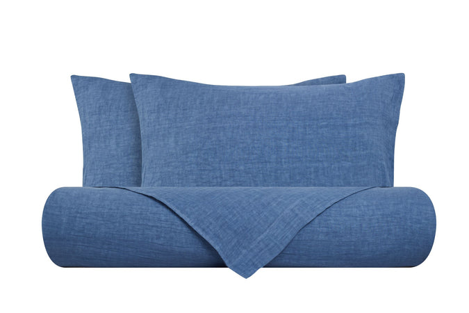 Parure letto in Puro Lino Stonewashed Bluette