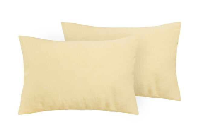 Coppia di federe in puro lino stone washed Giallo Pastello