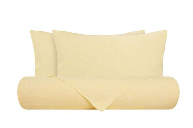 Parure letto in Puro Lino Stonewashed Giallo Pastello