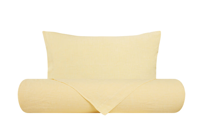 Parure copripiumino in puro lino stone washed Giallo Pastello